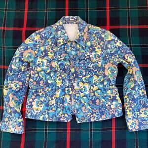 Liz‎ Claiborne PS Blue Floral 100% Cotton Jean Jacket in Pristine Condition